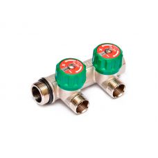 Коллектор латунный для воды Uni-Fitt 3/4"x1/2" 2 выхода евроконус (арт.410N3220)