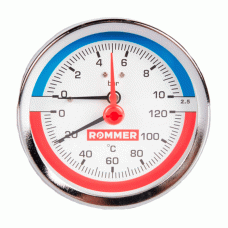 Термоманометр аксиальный Rommer 80 мм 1/2" 0-10 бар с клапаном