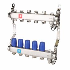 Коллектор без расходомеров с дренажным краном и воздухоотводчиком MVI 1"х3/4"ЕК 5 выходов