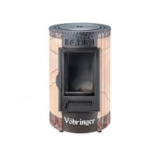 Отопительная печь Ферингер Нелжа в ламелях Окаменевшее дерево + Россо леванте