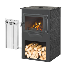 Печь-камин Этна Панорама с плитой и теплообменником антрацит