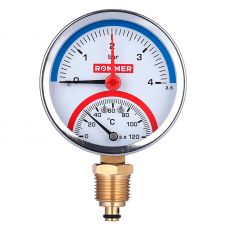 Термоманометр радиальный Rommer 80 мм 1/2" 0-4 бар с клапаном