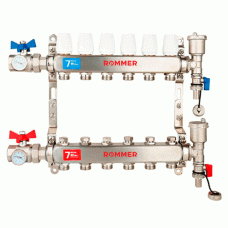 Коллектор с запорными клапанами в сборе Rommer 1"x3/4" 10 контуров