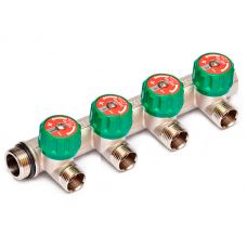 Коллектор латунный для воды Uni-Fitt 3/4"x1/2" 4 выхода евроконус (арт.410N3240)