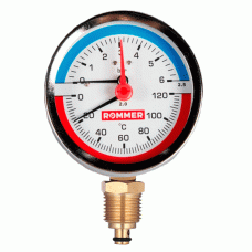 Термоманометр радиальный Rommer 80 мм 1/2" 0-6 бар с клапаном