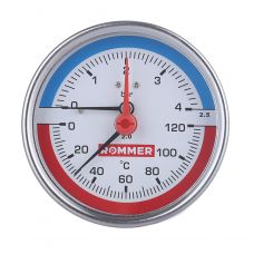 Термоманометр аксиальный Rommer 80 мм 1/2" 0-4 бар с клапаном