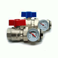 Комплект прямых шаровых кранов Rommer с термометрами 1”