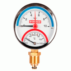 Термоманометр радиальный Rommer 80 мм 1/2" 0-10 бар с клапаном