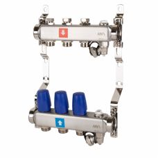 Коллектор без расходомеров с дренажным краном и воздухоотводчиком MVI 1"х3/4"ЕК 3 выхода