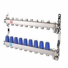 Коллектор без расходомеров с дренажным краном и воздухоотводчиком MVI 1"х3/4"ЕК 9 выходов