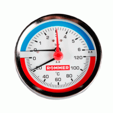Термоманометр аксиальный Rommer 80 мм 1/2" 0-6 бар с клапаном