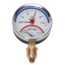 Термоманометр MVI радиальный, диаметр корпуса D80, присоединительная резьба 1/2" Н, диапазон измерений 10 bar (1 МПа), от 0°C до 120°C