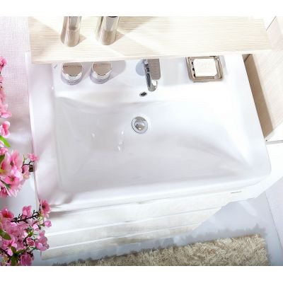 Тумба с раковиной для ванной Токио 60 Светлая лиственница / белый глянец