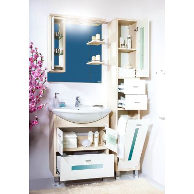 Комплект мебели для ванной Бали 75 Светлая лиственница / белый глянец