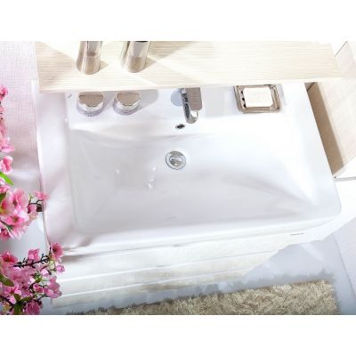 Тумба с раковиной для ванной Токио 80 Светлая лиственница / белый глянец