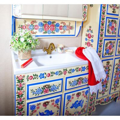 Комплект мебели для ванной Городецкая роспись 90