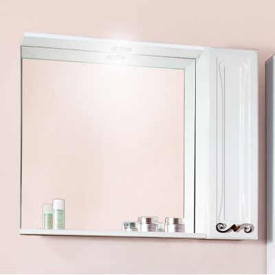 Зеркало для ванной Адель 85 Белый глянец со шкафчиком