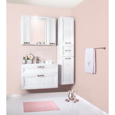 Зеркало для ванной Адель 85 Белый глянец с двумя шкафчиками