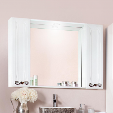 Зеркало для ванной Адель 105 Белый глянец с двумя шкафчиками