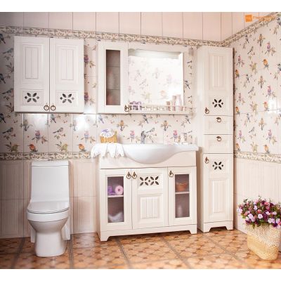 Зеркало для ванной со шкафчиком и балюстрадой Кантри 95 Бежевый дуб прованс