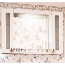 Зеркало для ванной Кантри 105 Бежевый дуб прованс с двумя шкафчиками и балюстрадой