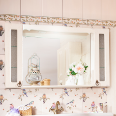 Зеркало для ванной Кантри 125 Бежевый дуб прованс с двумя шкафчиками