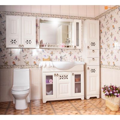 Зеркало для ванной Кантри 105 Бежевый дуб прованс со шкафчиком и балюстрадой