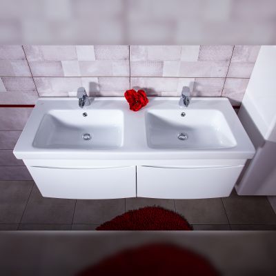 Комплект мебели для ванной Вега 125 Белый глянец подвесная
