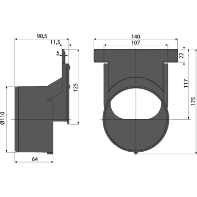 Торцевая редукция для подключения к канализационному стоку Ø110, арт. AVZ-P010