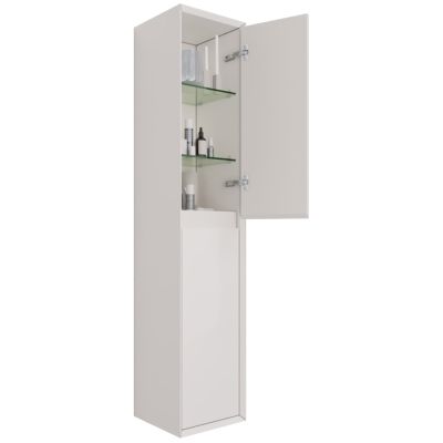 Пенал Dreja INSIGHT, 35 см, подвесной, универсальный, 2 дверцы, 4 стеклянные полки, белый глянец