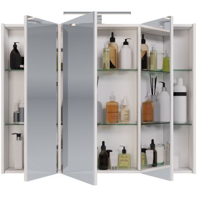 Зеркальный шкаф Dreja PRIME, 90 см, 2 дверцы, 6 стеклянных полок, белый