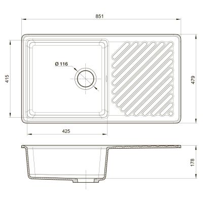 Мойка кухонная GranFest QUARZ GF-ZL-53 чаша+кр 860*480 (серый)
