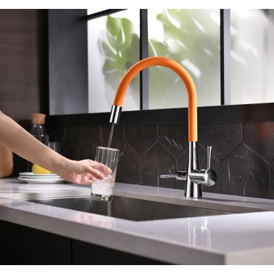 Смеситель Lemark Comfort LM3075C-Orange для кухни с подк. к фильтру с питьевой водой, хром оранжевый