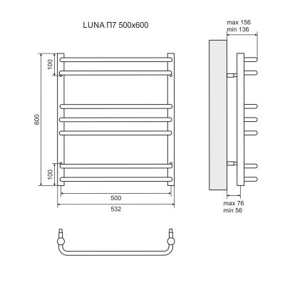 Полотенцесушитель электрический Lemark Luna LM41607E П7 500x600, левый/правый