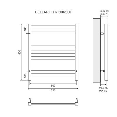Полотенцесушитель электрический Lemark Bellario П7 LM68607EBL 500x600, левый/правый, черный