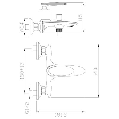 Смеситель Rossinka RS30-31 для ванны с душем одноручный (35мм) с коротким изливом, хром