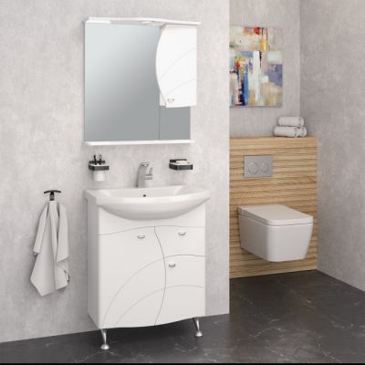 Комплект мебели для ванной Руно Runo Балтика 70 с зеркалом Глория 70 белый
