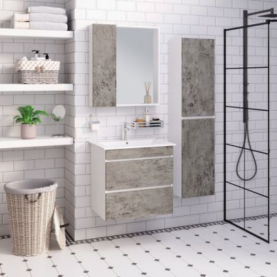 Комплект мебели для ванной Руно Runo Манхэттен 65 /серый бетон/ подвесной