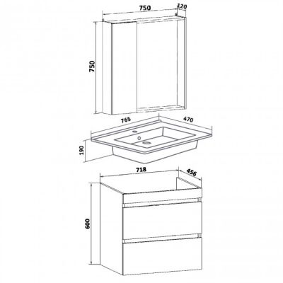 Комплект мебели для ванной Руно Runo Манхэттен 75 /серый бетон/ подвесной