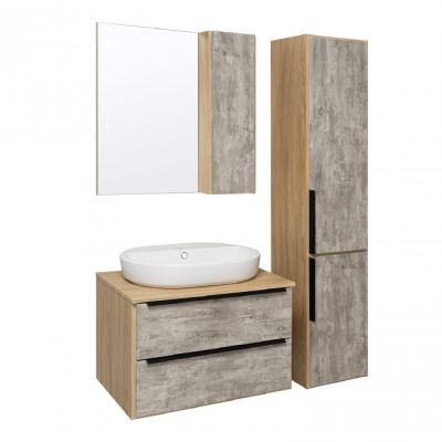 Комплект мебели для ванной Руно Runo МАЛЬТА 70 /серый/дуб/подвесной/ c умывальником Caspia 60 Oval или Square