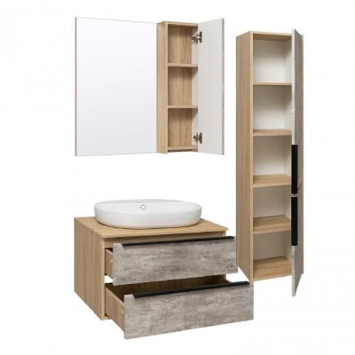 Комплект мебели для ванной Руно Runo МАЛЬТА 70 /серый/дуб/подвесной/ c умывальником Caspia 60 Oval или Square