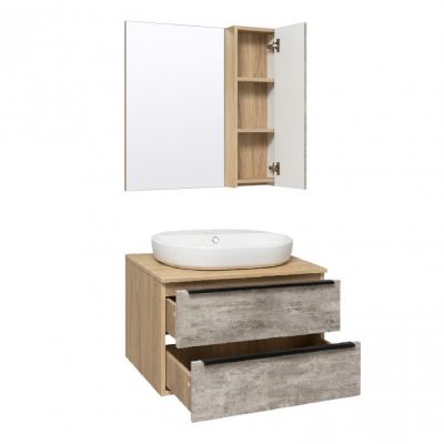 Комплект мебели для ванной Руно Runo МАЛЬТА 70 /серый/дуб/подвесной/ c умывальником Гамма 56